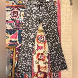 PAIGE Gray Leopard Print Flare Jeans